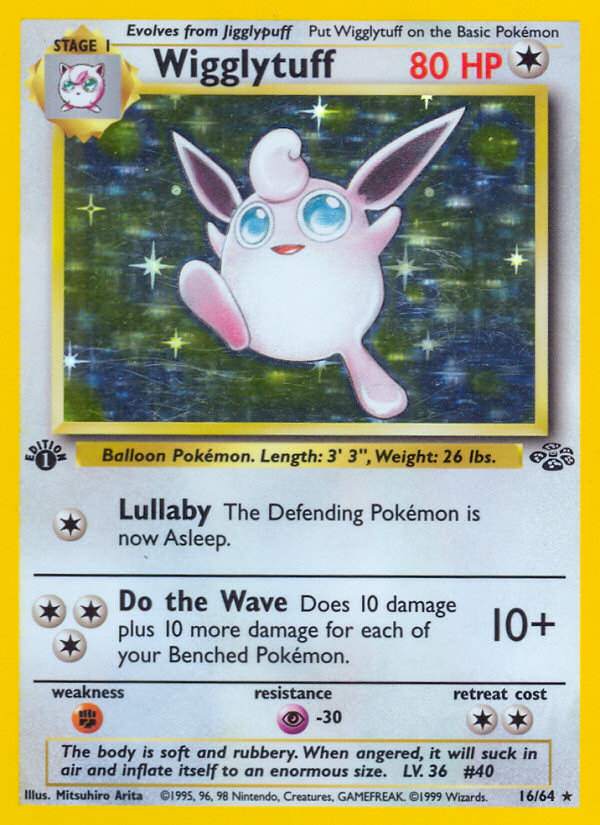 Wigglytuff - 80 HP - Colorless - Lullaby [Colorless]: The Defending Pokémon is now Asleep. - Do the Wave [ColorlessColorlessColorless] 10+: Does 10 damage plus 10 more damage for each of your Benched Pokémon. - Weakness: Fighting ×2