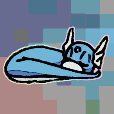 A cute, slightly deep-fried illustration of a sleepy Dratini